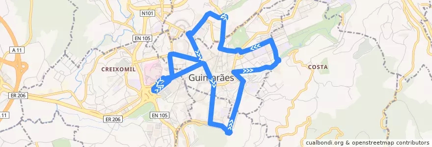Mapa del recorrido Linha Cidade de la línea  en Guimarães.