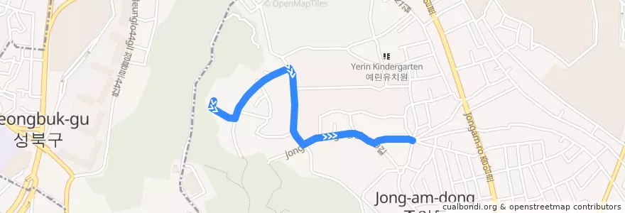 Mapa del recorrido 성북15 de la línea  en 종암동.