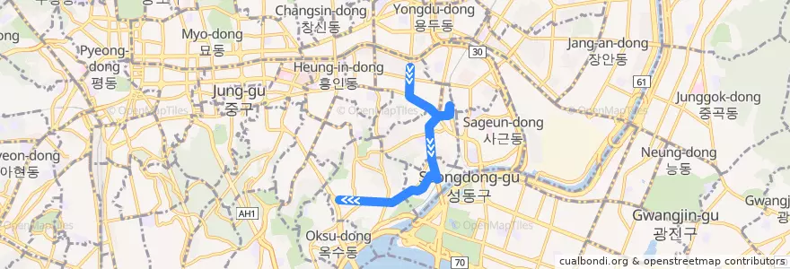 Mapa del recorrido 성동08 de la línea  en 성동구.
