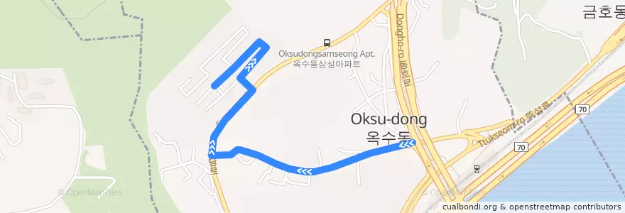 Mapa del recorrido 성동09 de la línea  en 옥수동.