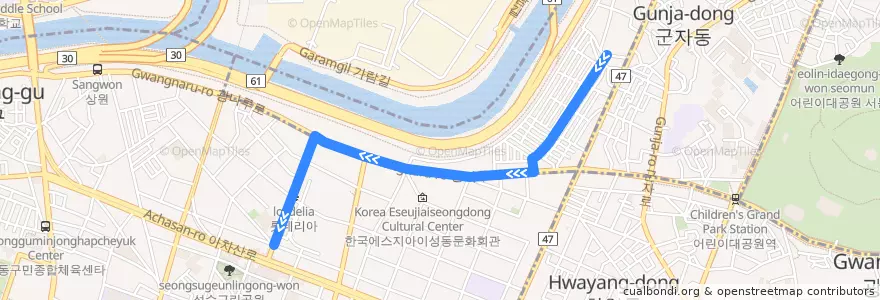 Mapa del recorrido 성동10 de la línea  en 城東區.