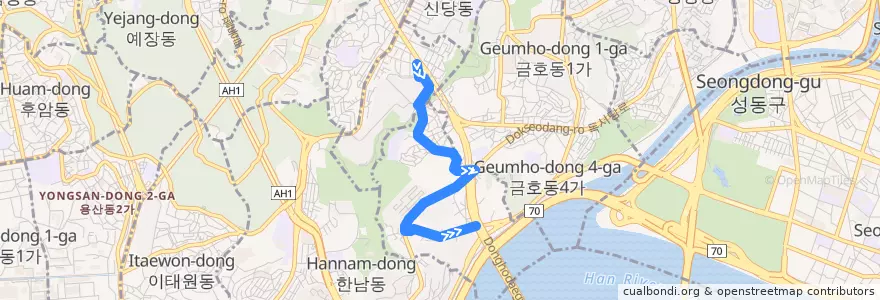 Mapa del recorrido 성동12 de la línea  en Seúl.