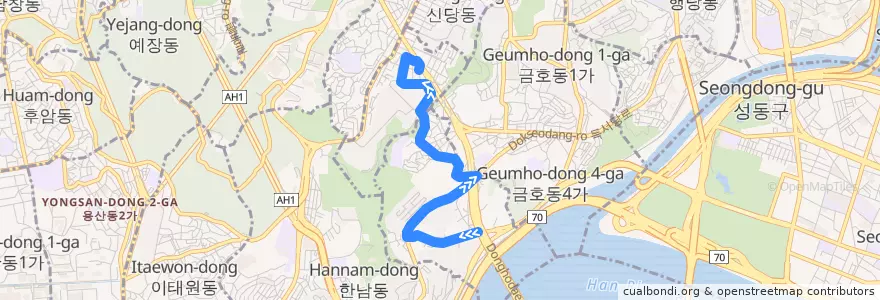 Mapa del recorrido 성동12 de la línea  en Seúl.