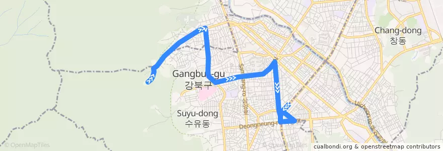 Mapa del recorrido 강북01 de la línea  en 강북구.