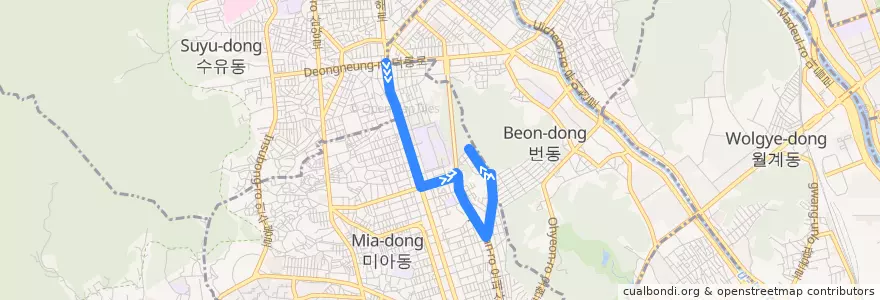 Mapa del recorrido 강북04 de la línea  en 강북구.