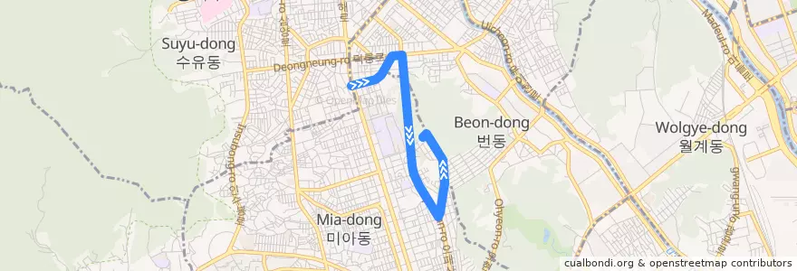 Mapa del recorrido 강북04 de la línea  en 江北區.