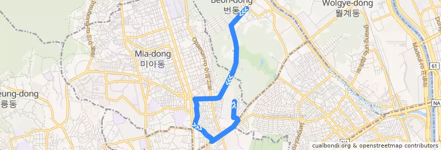 Mapa del recorrido 강북05 de la línea  en Seúl.