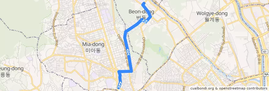 Mapa del recorrido 강북06 de la línea  en 江北区.