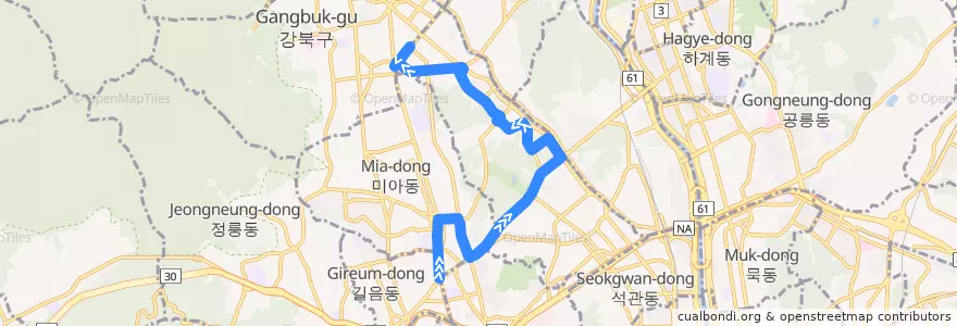 Mapa del recorrido 강북09 de la línea  en 首尔.