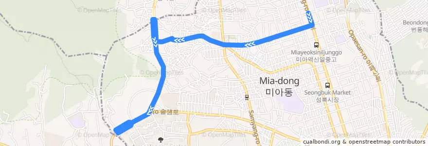 Mapa del recorrido 강북10 de la línea  en 江北区.