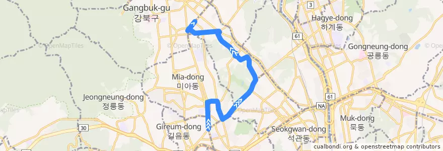 Mapa del recorrido 강북11 de la línea  en Seoel.