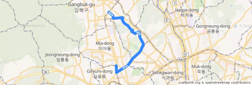 Mapa del recorrido 강북11 de la línea  en Seul.
