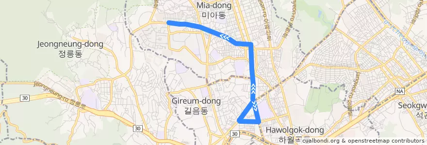 Mapa del recorrido 강북12 de la línea  en Seul.
