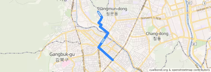 Mapa del recorrido 도봉03 de la línea  en Séoul.