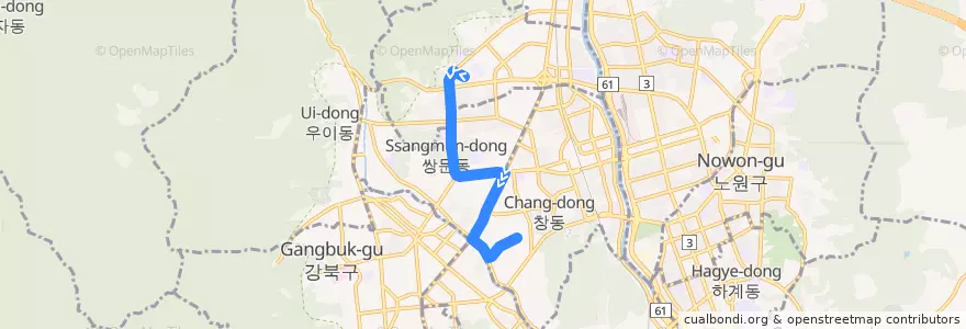 Mapa del recorrido 서울 마을버스 도봉07 de la línea  en Dobong-gu.