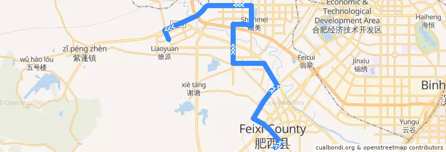Mapa del recorrido 696路 de la línea  en 肥西县 (Feixi).