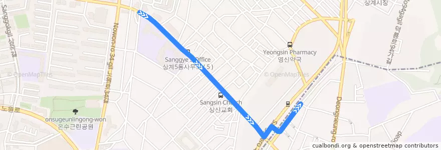 Mapa del recorrido 노원01 de la línea  en 상계5동.