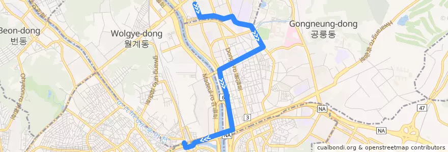 Mapa del recorrido 노원03 de la línea  en 노원구.