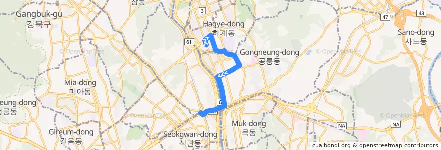 Mapa del recorrido 노원03 de la línea  en 노원구.