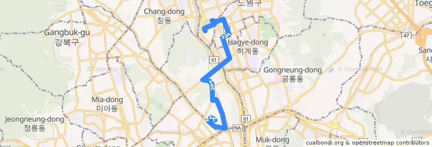 Mapa del recorrido 노원09 de la línea  en 노원구.
