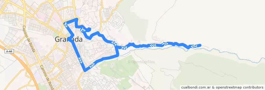 Mapa del recorrido Bus C34: Sacromonte → Centro de la línea  en Grenade.