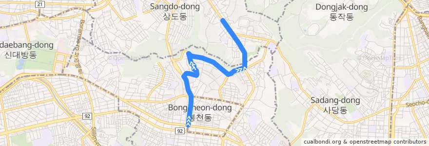 Mapa del recorrido 관악01 de la línea  en 首尔.