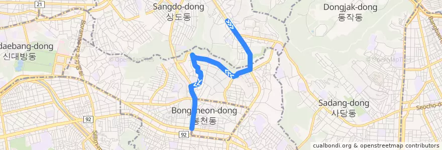 Mapa del recorrido 관악01 de la línea  en Séoul.