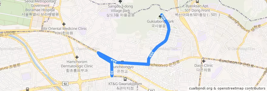 Mapa del recorrido 관악03 (관악우체국(신림역) 방면) de la línea  en Сеул.