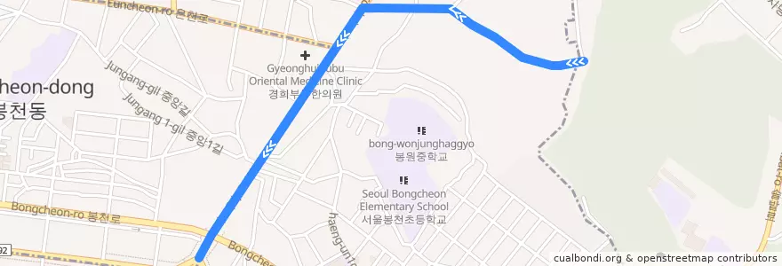 Mapa del recorrido 관악07 de la línea  en 관악구.
