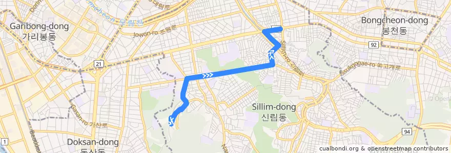 Mapa del recorrido 관악10 (신림역 방면) de la línea  en Seoel.