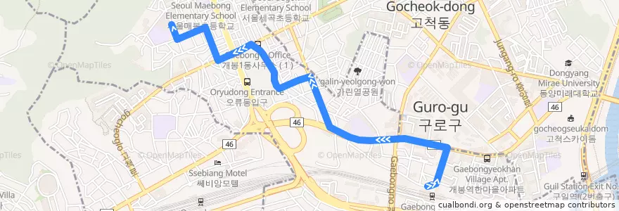 Mapa del recorrido 구로02 de la línea  en 九老區.