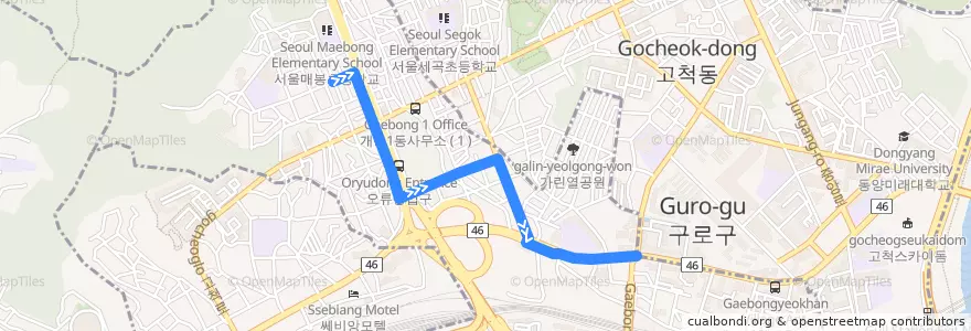 Mapa del recorrido 구로02 de la línea  en 구로구.