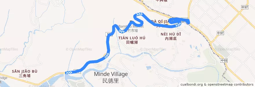 Mapa del recorrido 21路 (延駛中興嶺_往程) de la línea  en تایچونگ.