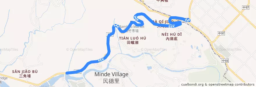 Mapa del recorrido 21路 (延駛中興嶺_返程) de la línea  en تایچونگ.