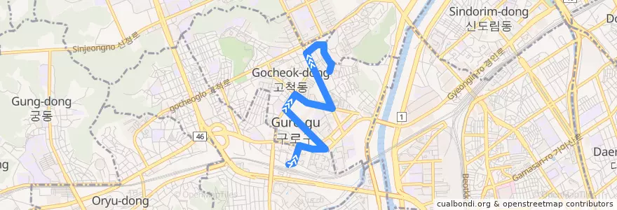 Mapa del recorrido 구로06 de la línea  en 구로구.