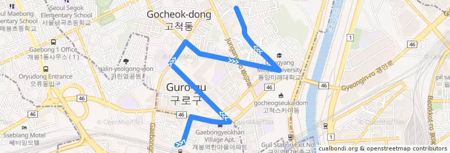 Mapa del recorrido 구로06 de la línea  en 고척1동.