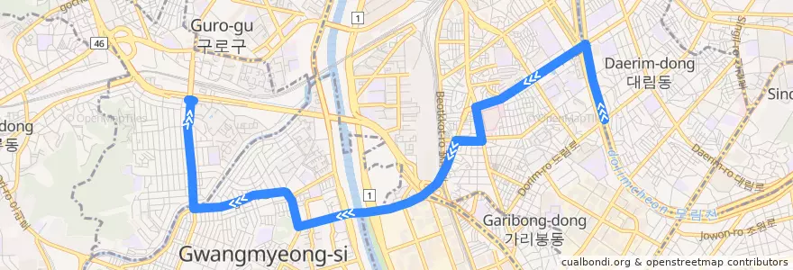 Mapa del recorrido 구로11 de la línea  en 韩国/南韓.