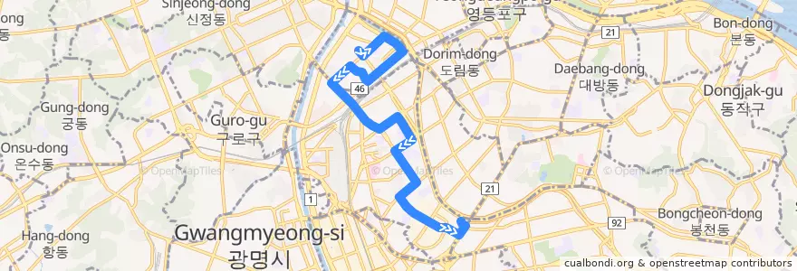 Mapa del recorrido 서울 버스 구로09 de la línea  en Seúl.