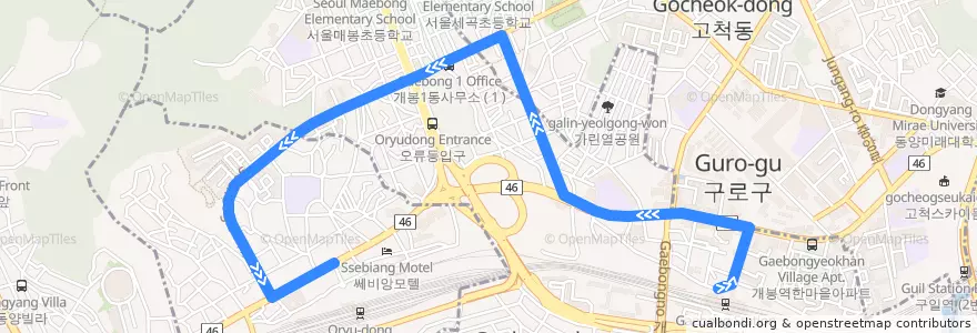 Mapa del recorrido 구로08 de la línea  en Guro-gu.