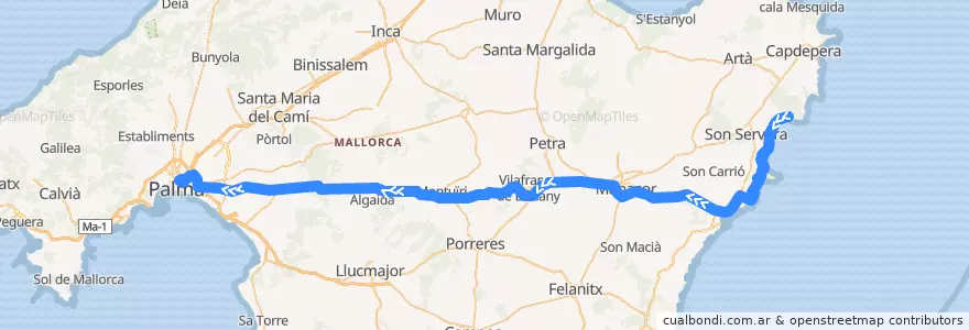 Mapa del recorrido Bus 412: Palma → Cala dels Pins (exprés) de la línea  en Balear Adaları.