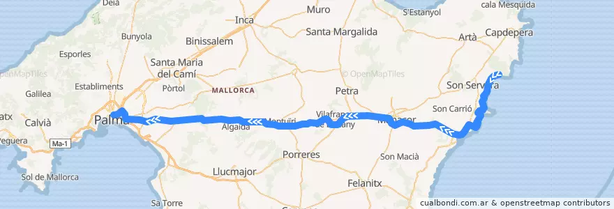 Mapa del recorrido Bus 412: Cala dels Pins → Palma (exprés) de la línea  en جزایر بالئارس.