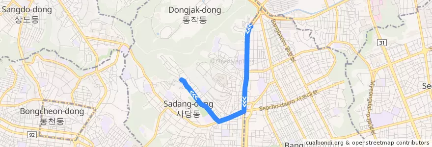 Mapa del recorrido 동작07 de la línea  en ソウル.