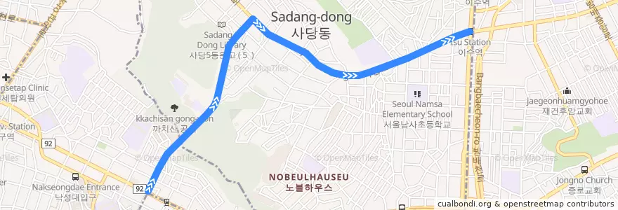 Mapa del recorrido 동작06 (사당시장(이수역) 방면) de la línea  en Сеул.