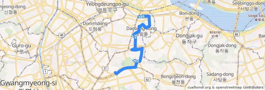 Mapa del recorrido 동작05 de la línea  en 동작구.