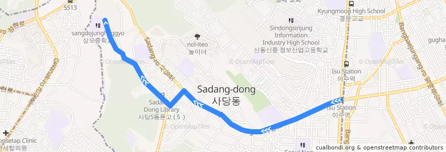 Mapa del recorrido 동작15 de la línea  en Сеул.