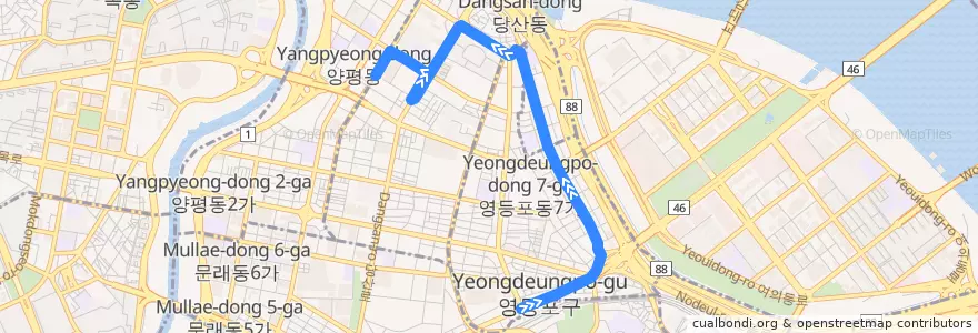 Mapa del recorrido 영등포03 de la línea  en 영등포구.