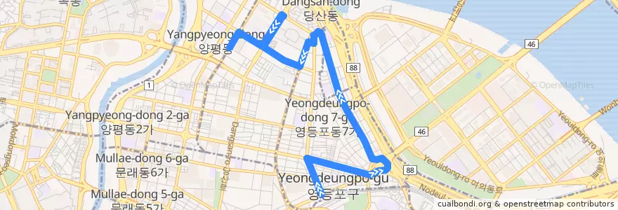 Mapa del recorrido 영등포03 de la línea  en 永登浦区.