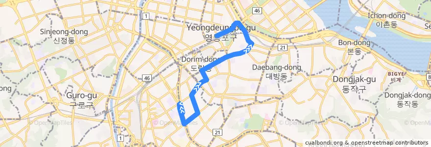 Mapa del recorrido 영등포04 de la línea  en 永登浦区.
