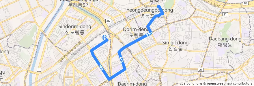 Mapa del recorrido 영등포09 de la línea  en Seúl.