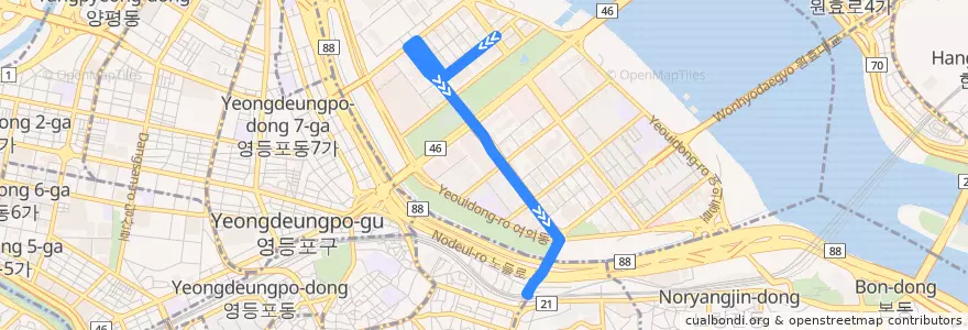 Mapa del recorrido 영등포10 de la línea  en 여의동.
